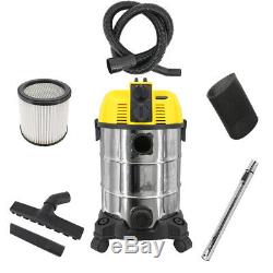1600W 30ltr Wet Dry Vacuum Cleaner Blower Vac with Power Socket Stainless Steel