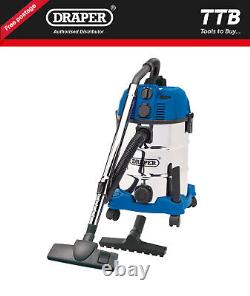 Draper 230V Wet Dry Vacuum Cleaner Stainless Steel Tank Integrated Power OutTake