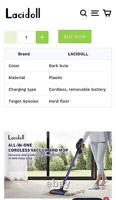 LACIDOLL Cordless Vacuum Cleaner 20kpa Lightweight Wet Dry Stick Vacuum Cleaner
