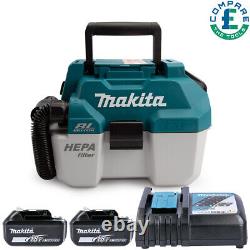 Makita DVC750LZ 18V LXT BL Wet/Dry Vacuum Cleaner + 2 x 5Ah Batteries & Charger