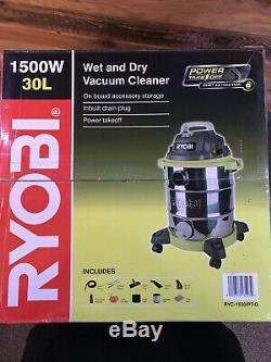 (RRP £189) Ryobi 30L 1500W Stainless Steel Wet Dry Home/Workshop Vacuum