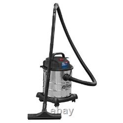 SEALEY VACUUM CLEANER WET & DRY 20L 1200With230V STAINLESS DRUM