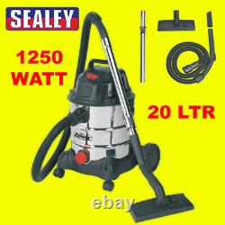 Sealey PC200SD Vacuum Cleaner Industrial Wet & Dry 20ltr 1250With230V Stainless