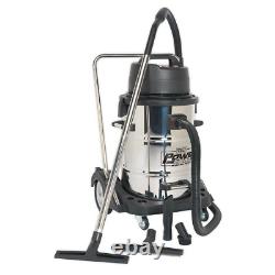 Sealey PC477 Vacuum Cleaner Industrial Wet & Dry 77L Stainless Steel Drum 2400W