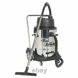 Sealey Vacuum Cleaner Industrial Wet & Dry 77L Stainless Steel Drum 2400W