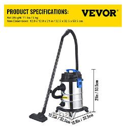 VEVOR 3 in 1 Wet & Dry Vacuum Cleaner 25L Dust Extractor For Industrial Garage