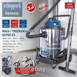 Aspirateur de liquide et de poussière en acier inoxydable 50 L 1400 W Scheppach Asp50-es