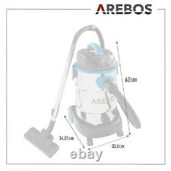 Aspirateur industriel AREBOS 5EN1 1600W Aspirateur à eau et à sec 30L Bleu