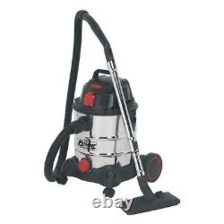 Sealey Wet & Dry Aspirateur Nettoyeur Industriel 20ltr 1400 With230v Stainless Bin Auto